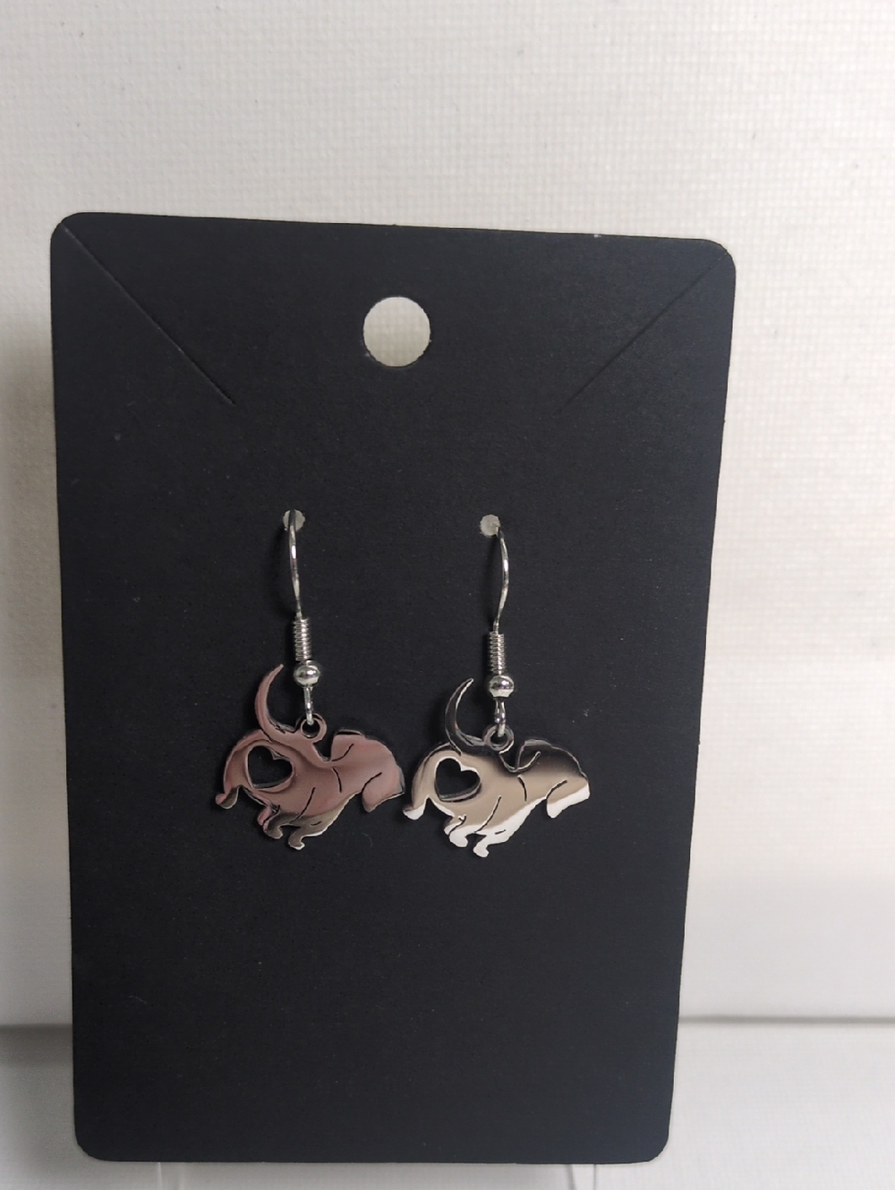 Heart Cutout Elephant Dangle Earrings - Silver Tone